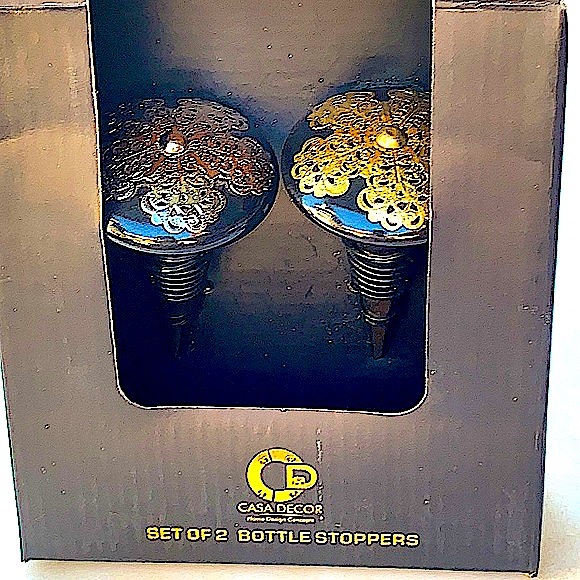 CASA DECOR BOTTLE STOPPERS BLACK SILVER BRASS - Picture 7 of 8
